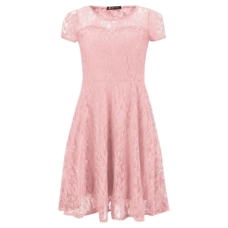 Women's Short Sleeve Floral Lace Round Neck A-line Dress