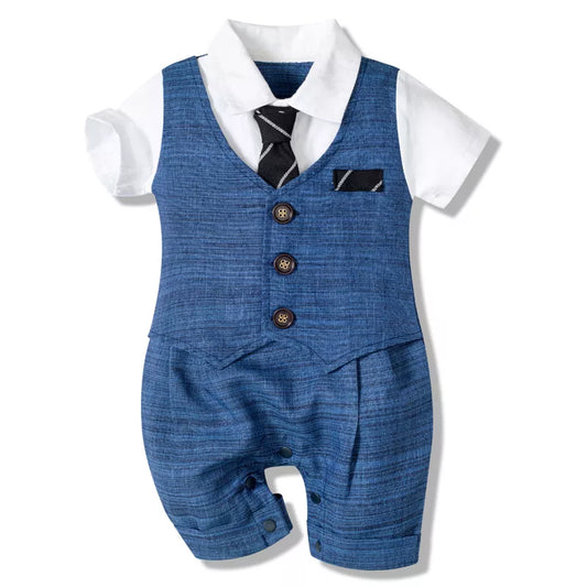 Baby-Jungen-Kleidung aus Baumwolle – formeller Strampler, Gentleman-Krawatten-Outfit