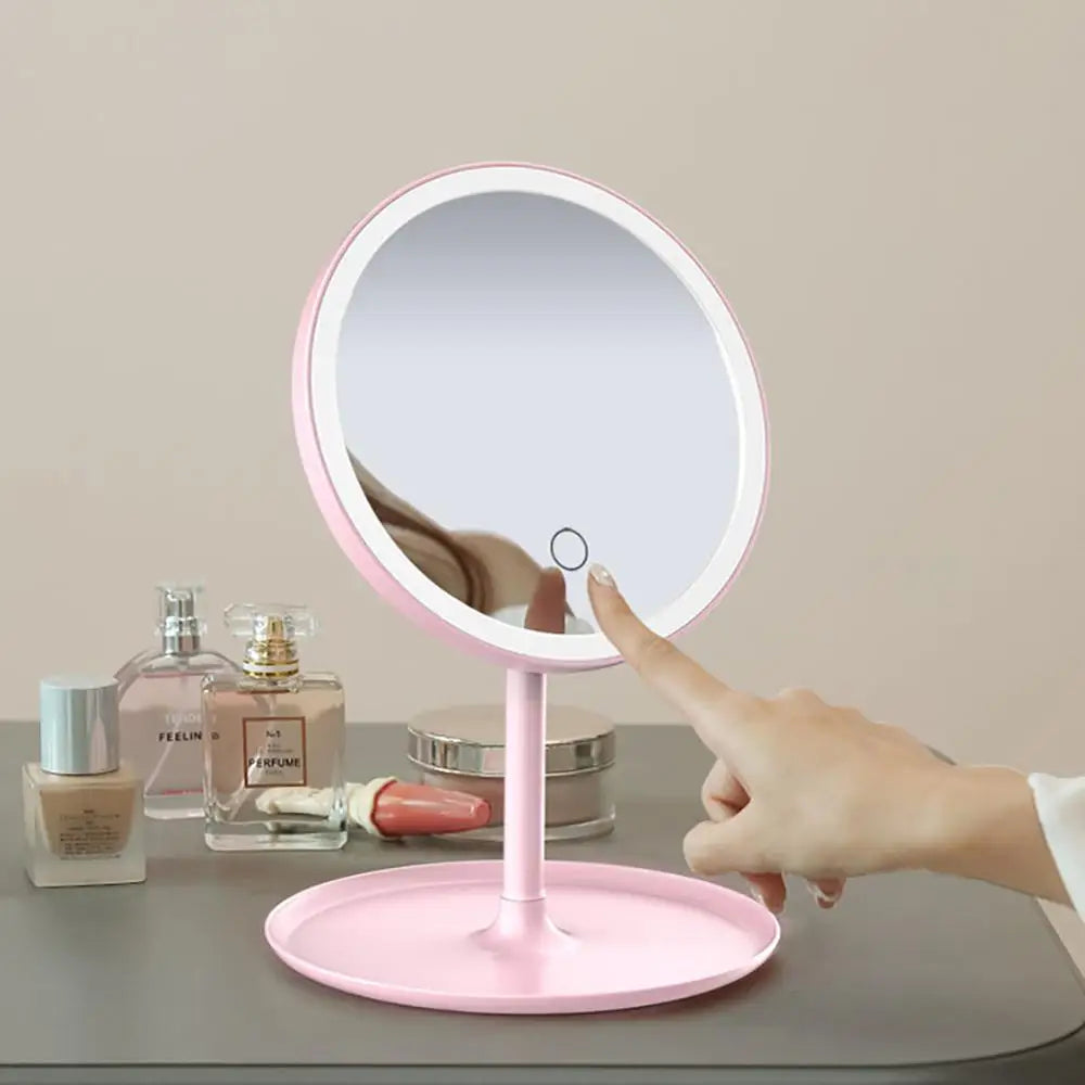 vanity with lights and mirror