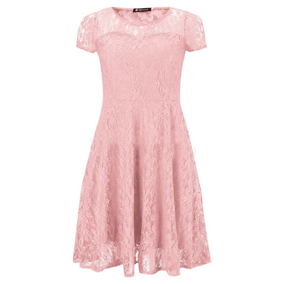 Women's Short Sleeve Floral Lace Round Neck A-line Dress
