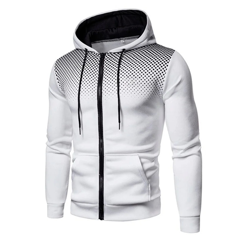 Polka Dot Print Zip-Up Hoodie for Men