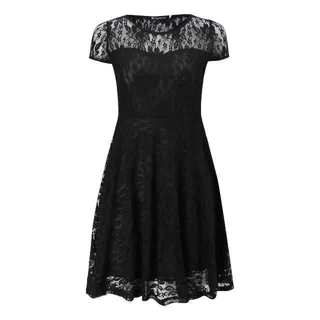Women's Short Sleeve Floral Lace Round Neck A-line Dress