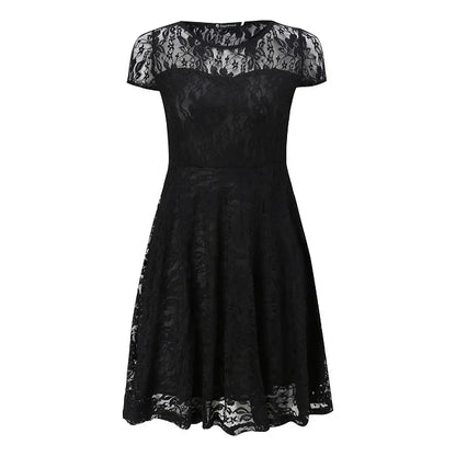 Women's Short Sleeve Floral Lace Round Neck A-line Dress