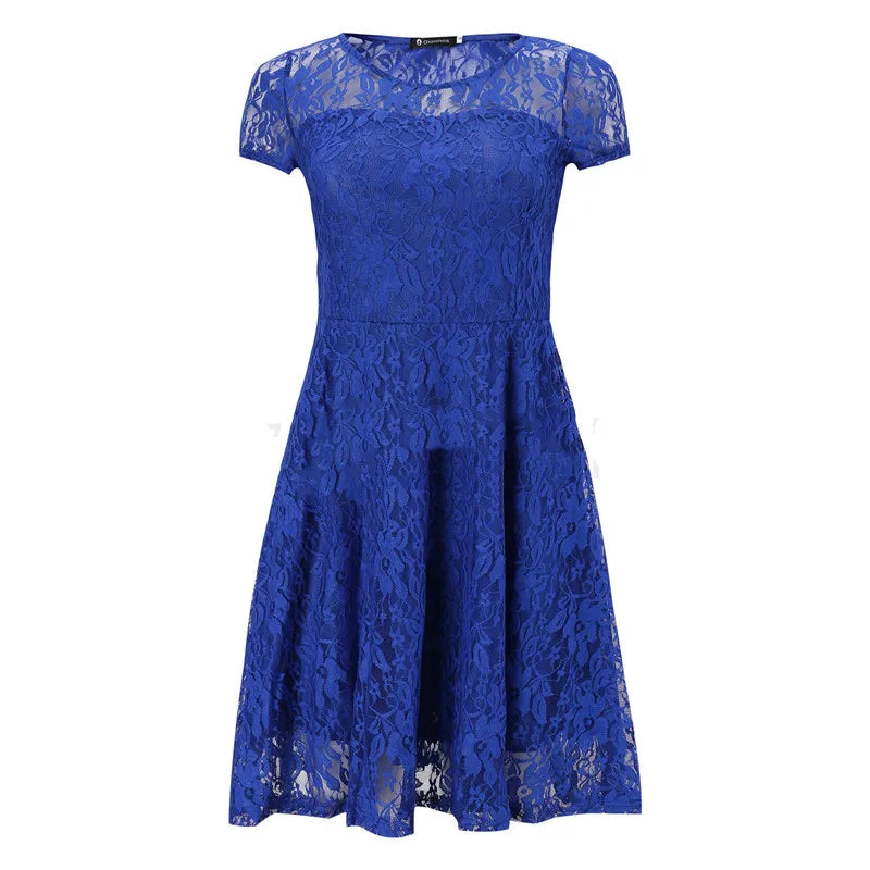 Women's Short Sleeve Floral Lace Round Neck A-line Dress