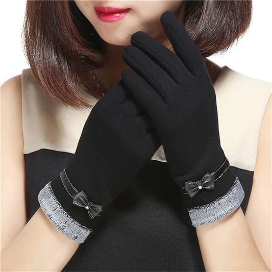 Bow-Knot Touch Screen Winter Gloves