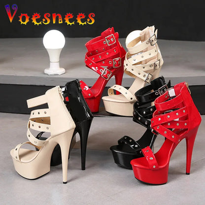 Rivet Ankle Strap Dancer Sandals