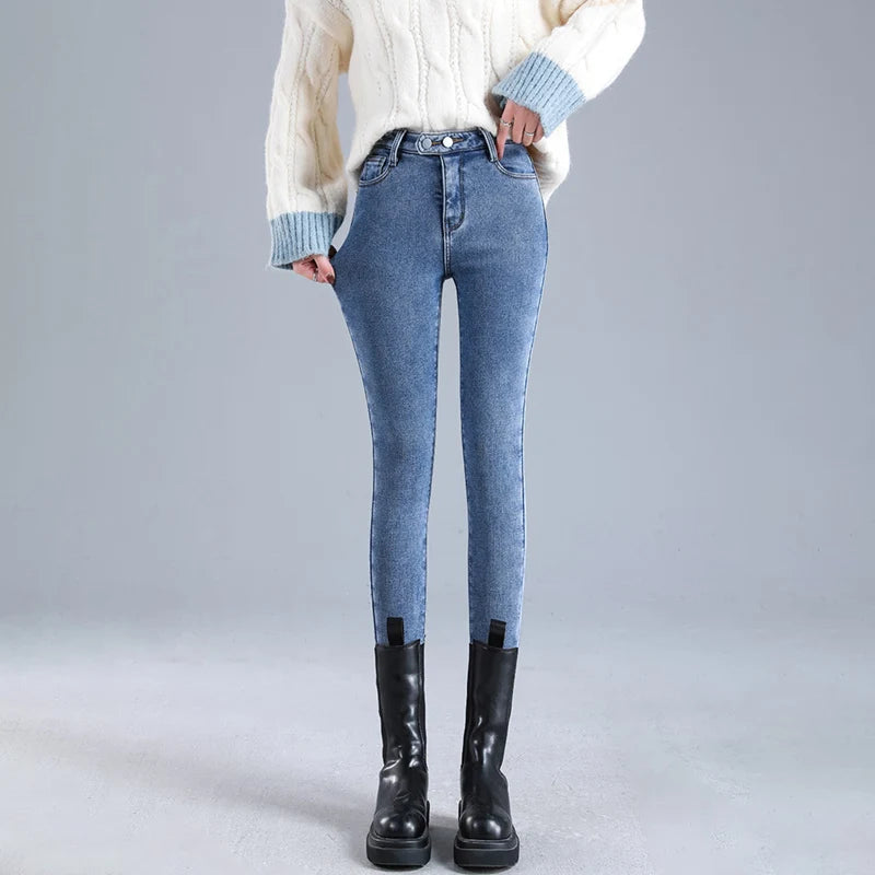 High Waist Warm Skinny Denim Stretch Jeans