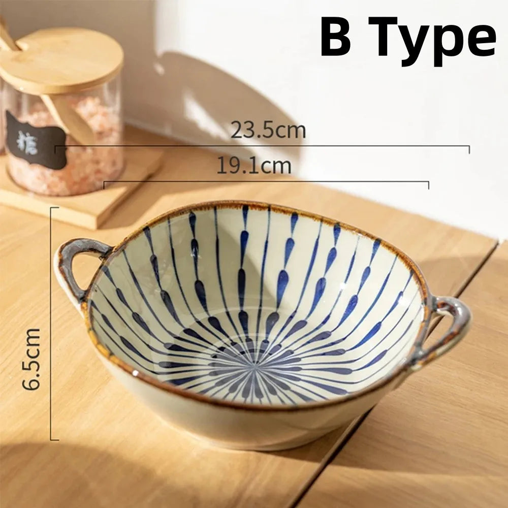 Japanese Style Ceramic Noodle Bowl With Handle