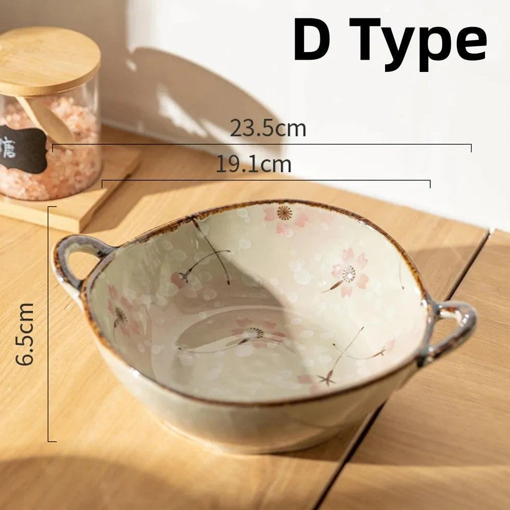 Japanese Style Ceramic Noodle Bowl With Handle