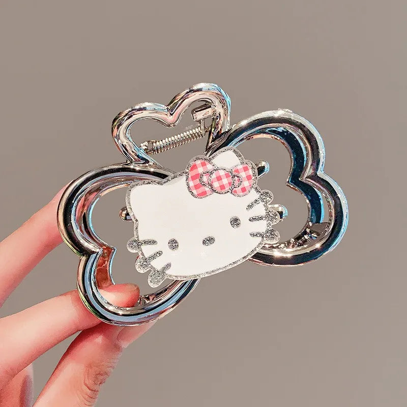 Kids Silver Bow Hello Kitty Hair Clips