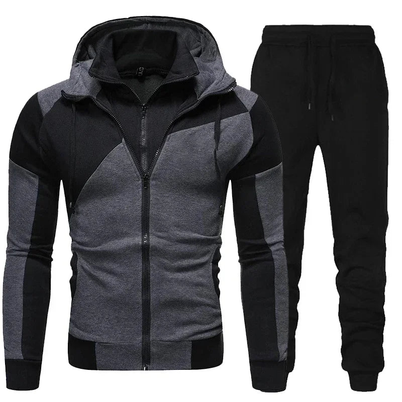 Long Sleeve Zipper Patchwork Men Hoodie Tracksuit