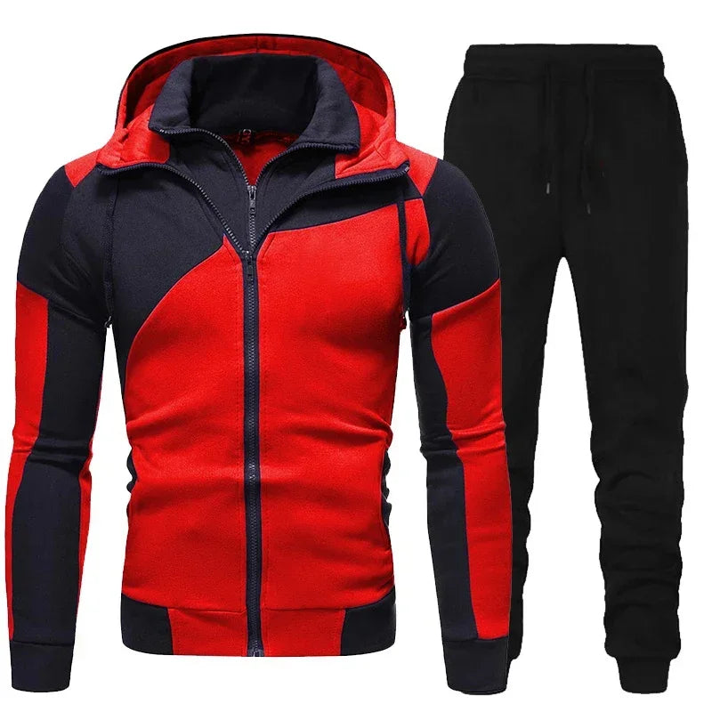 Spring Autumn Long Sleeve Zipper Patchwork Men Hoodie Tracksuit
