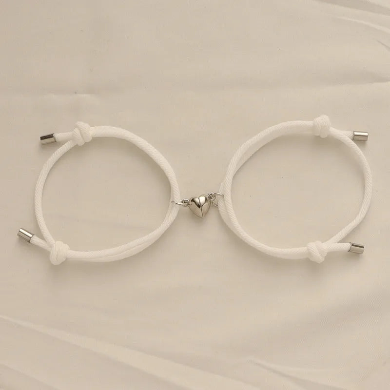 2PC Lovers Woven Rope Magnetic Heart Bracelet