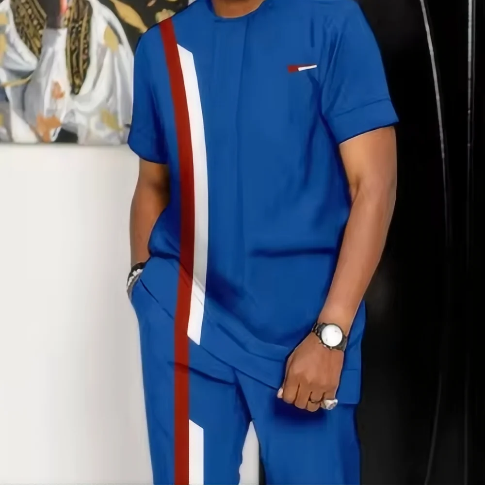 Men's 2-Piece Summer Short Sleeve 3D Printed Suit