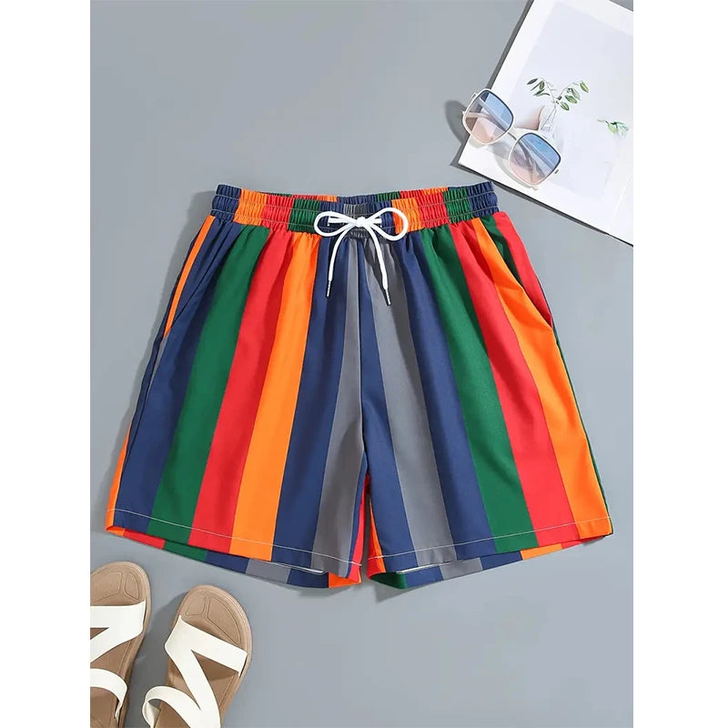 Men's 3D Printed Summer Striped Athletic Shorts