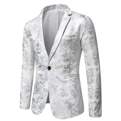 Blazer de costume imprimé floral coupe slim pour homme 