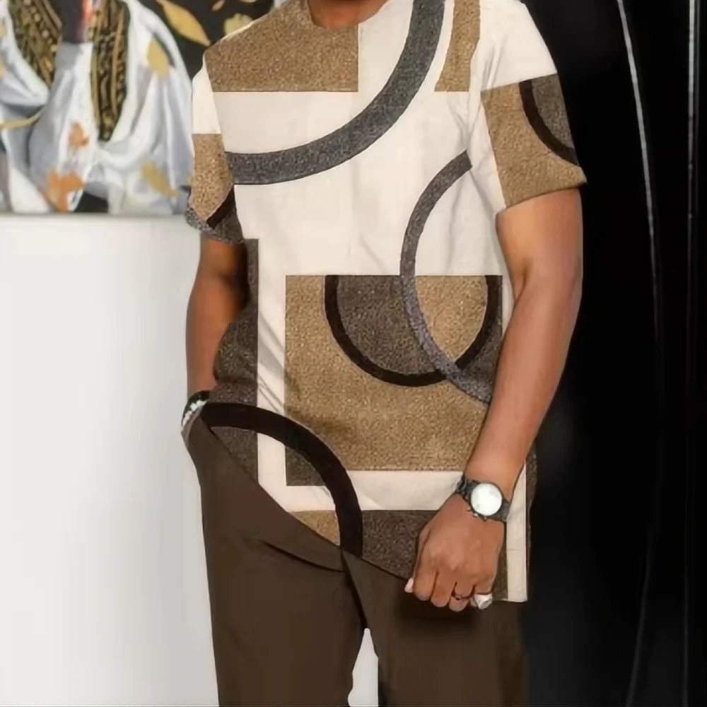 Men's Summer Short Sleeve 3D Printed Suit