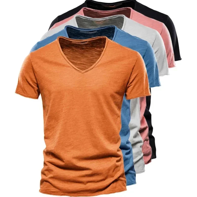 Men V-Neck Cotton Short Sleeve T-Shirts