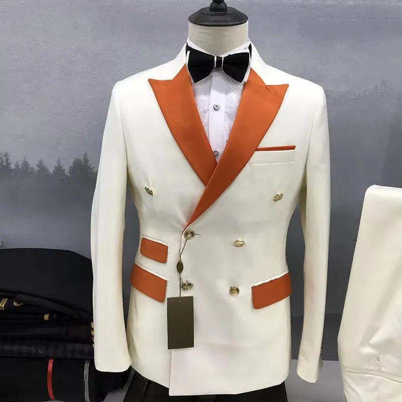 Men's 2-Piece Peak Lapel Double Breasted Wedding Suit