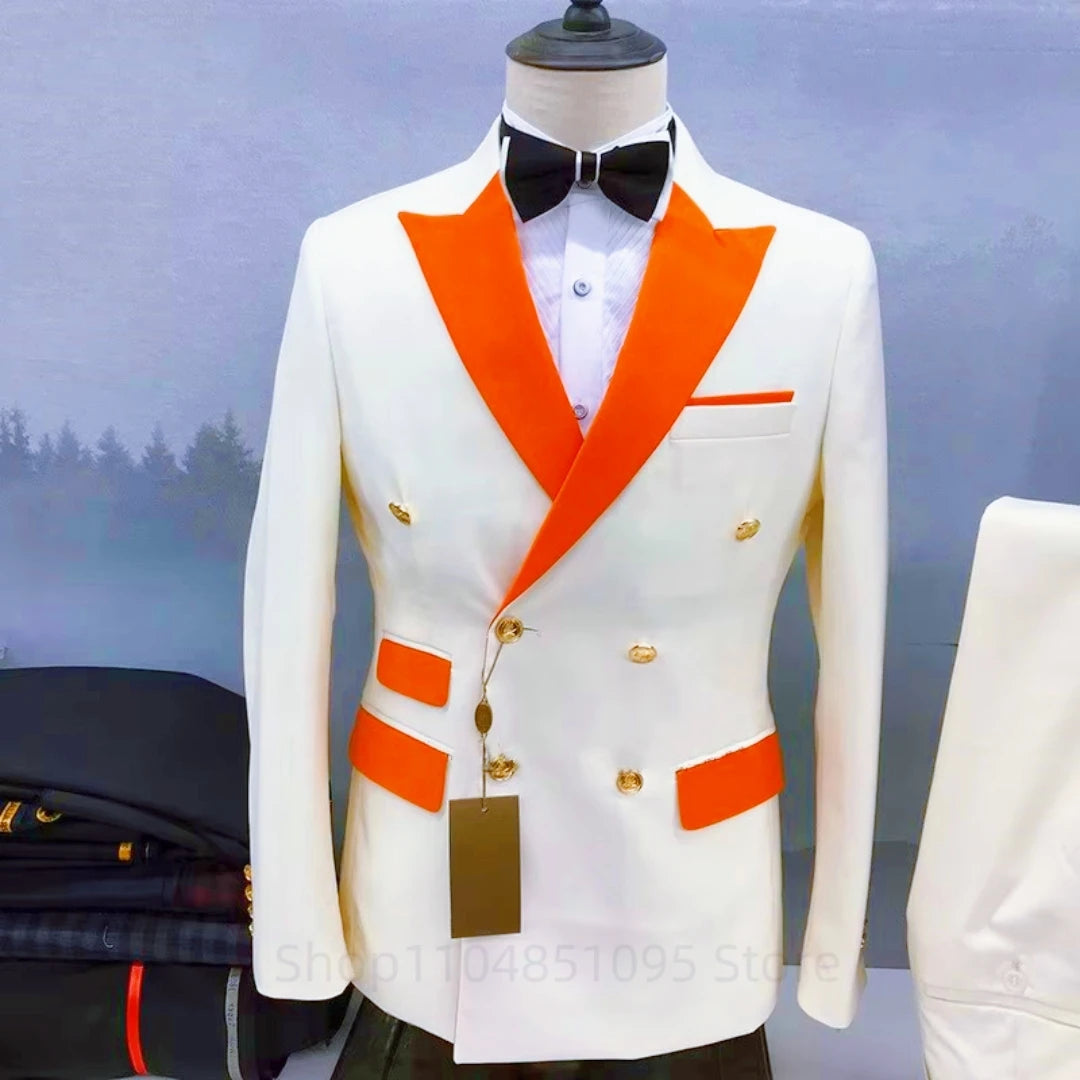 Men's 2-Piece Peak Lapel Double Breasted Wedding Suit