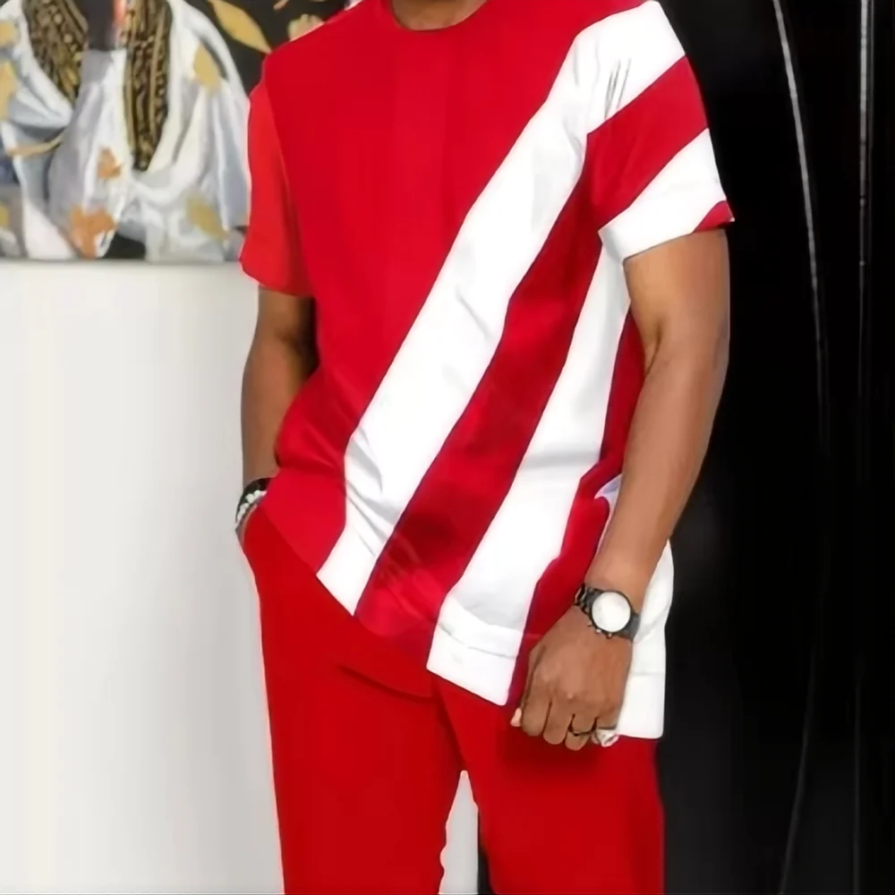 Men's 2-Piece Summer Short Sleeve 3D Printed Suit