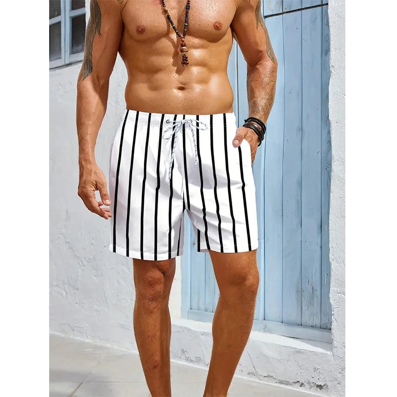 Men's 3D Printed Summer Striped Athletic Shorts