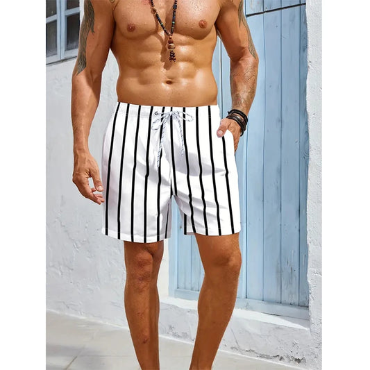 Men's 3D Printed Summer Striped Athletic Shorts