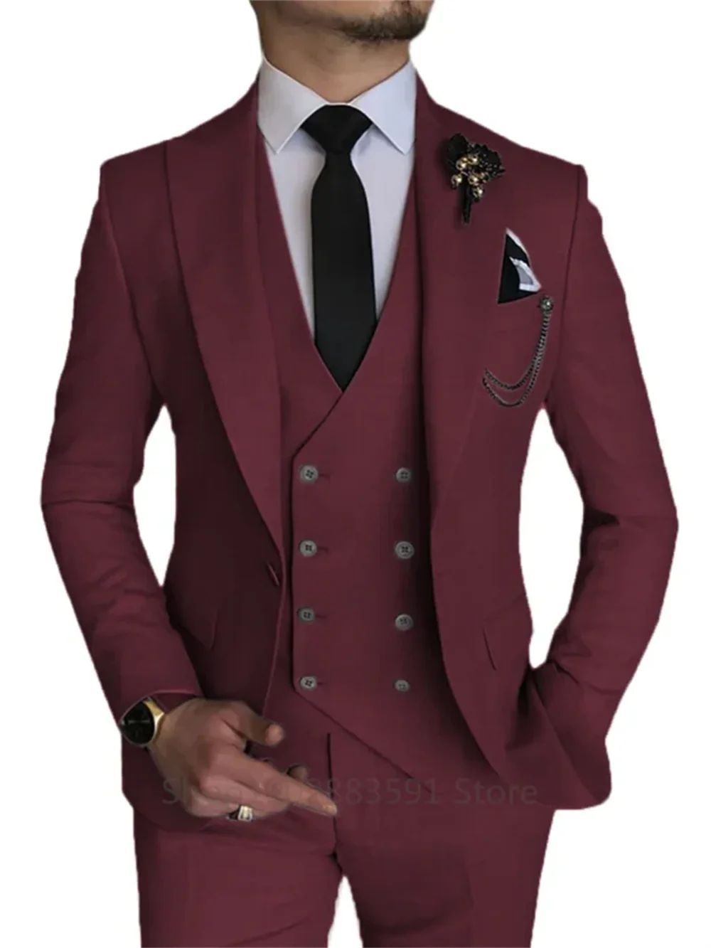 Men's Formal Wedding Lapel Slim Fit 3 Piece Suit