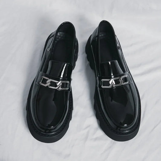 Men's Round Toe Leather Thick Sole Loafers