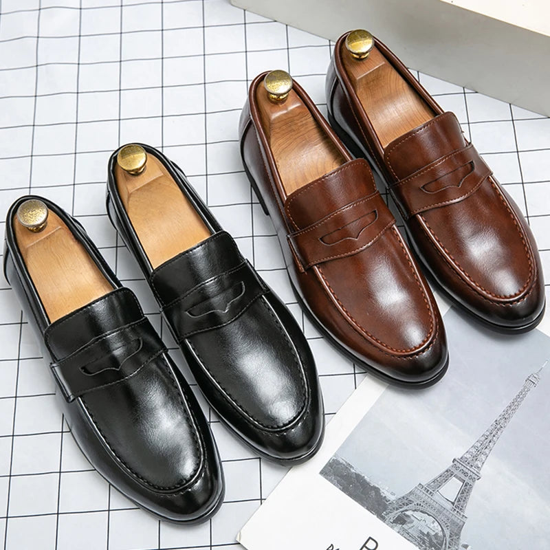 Men's Round Toe Slip On Wedding Leather Shoes