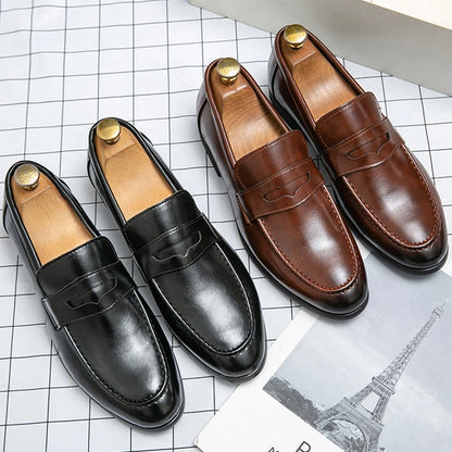 Men's Round Toe Slip On Wedding Leather Shoes