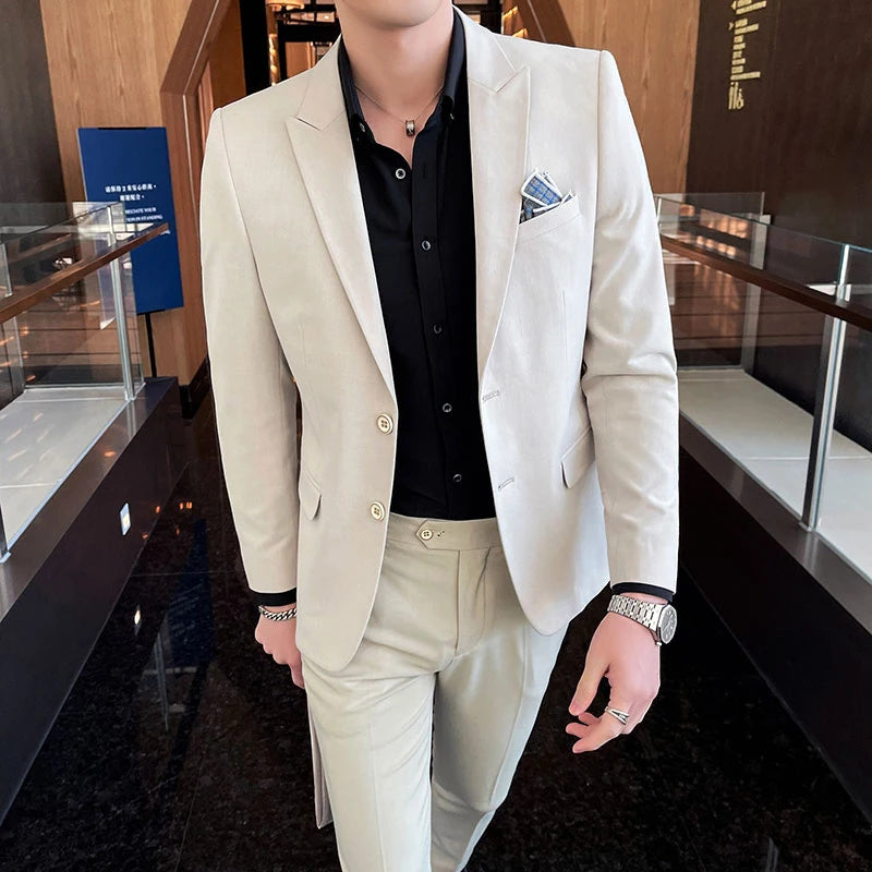 Men's Slim Fit Three-Piece High-End Wedding Party Suit