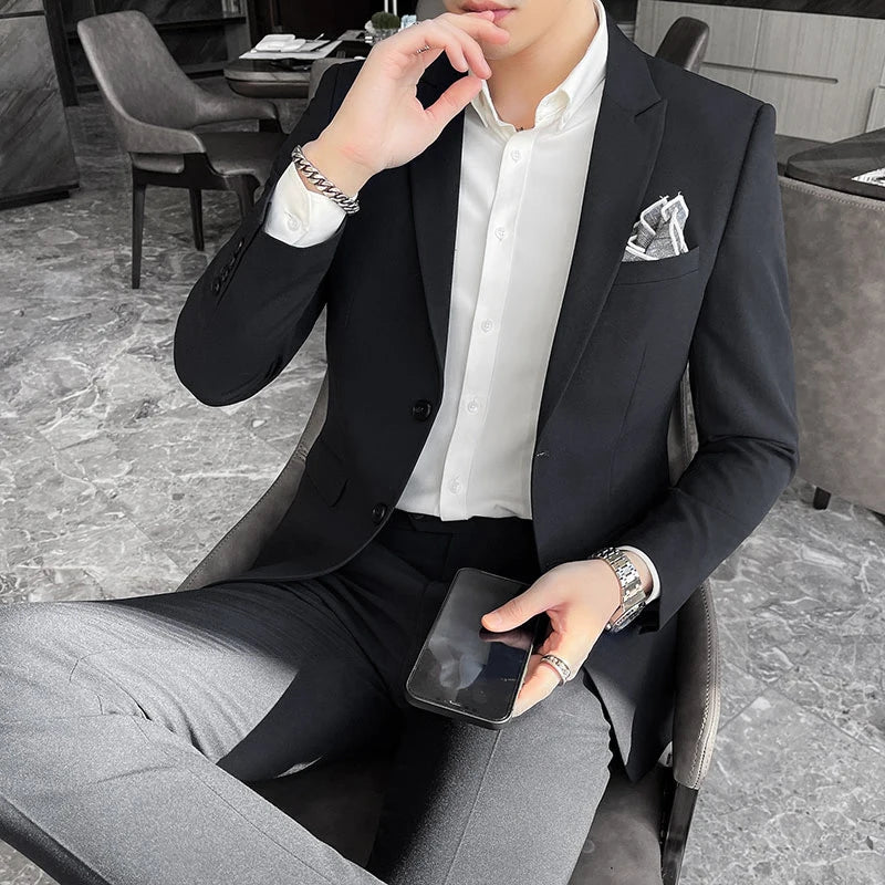 Men's Slim Fit Three-Piece High-End Wedding Party Suit