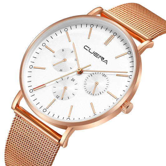 Montre homme à trois yeux étanche en acier inoxydable à quartz 