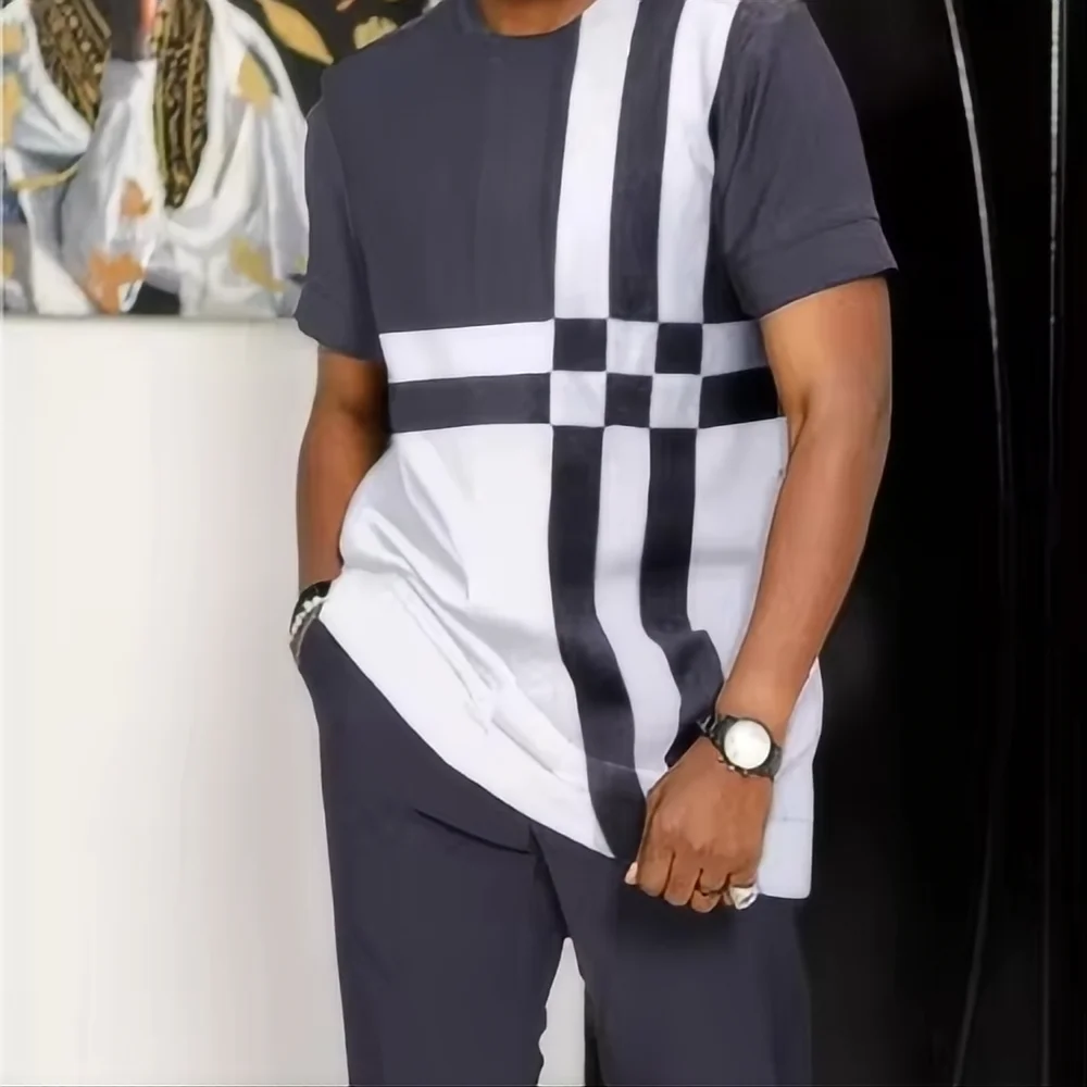 Men's 2-Piece Summer Short Sleeve 3D Printed Suit