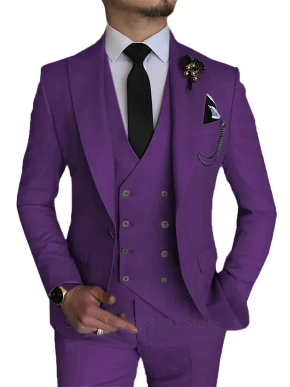 Men's Formal Wedding Lapel Slim Fit 3 Piece Suit