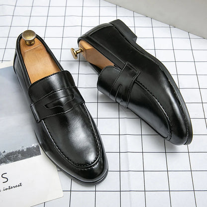 Men's Round Toe Slip On Wedding Leather Shoes