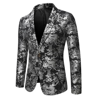 Blazer de costume imprimé floral coupe slim pour homme 