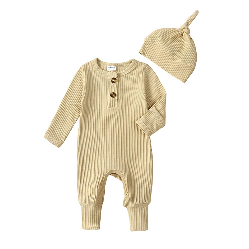 Newborn Long Sleeve Bodysuit - Romper Jumpsuit with Hat