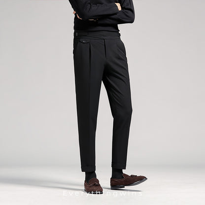 Pantalon de costume d'affaires slim et ajusté taille haute pour hommes