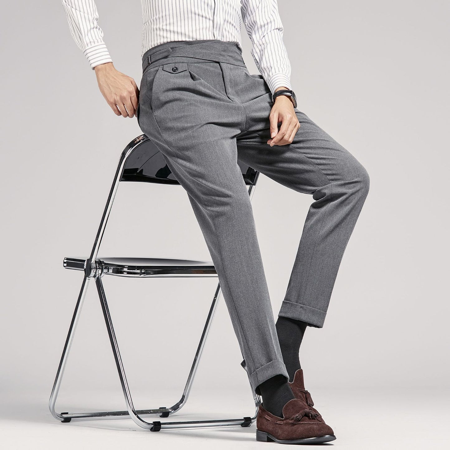 Pantalon de costume d'affaires slim et ajusté taille haute pour hommes