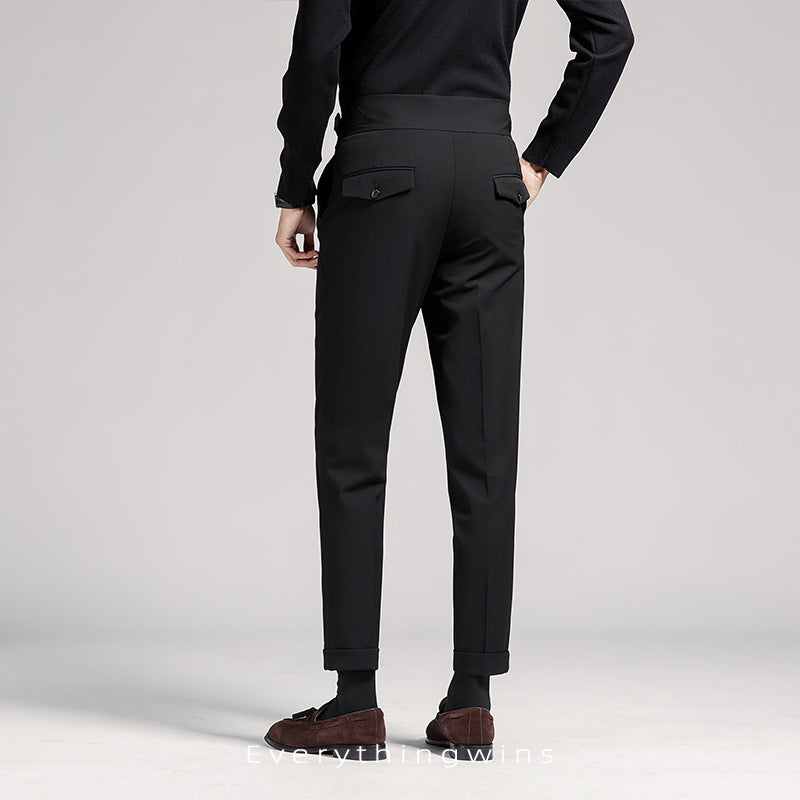 Pantalon de costume d'affaires slim et ajusté taille haute pour hommes