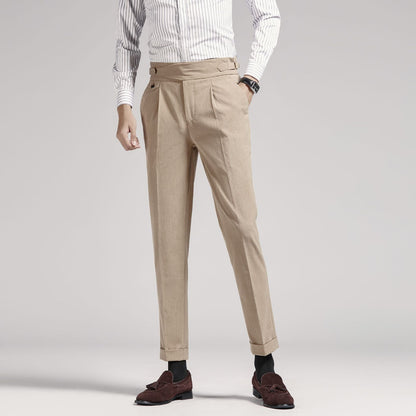 Pantalon de costume d'affaires slim et ajusté taille haute pour hommes