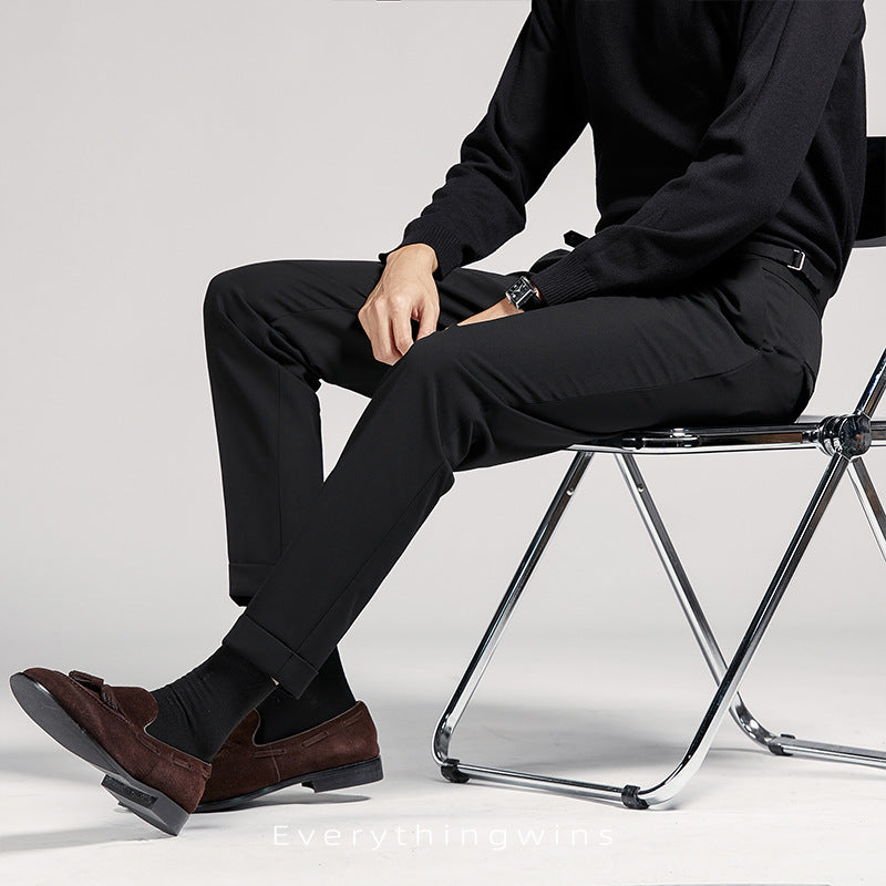 Pantalon de costume d'affaires slim et ajusté taille haute pour hommes