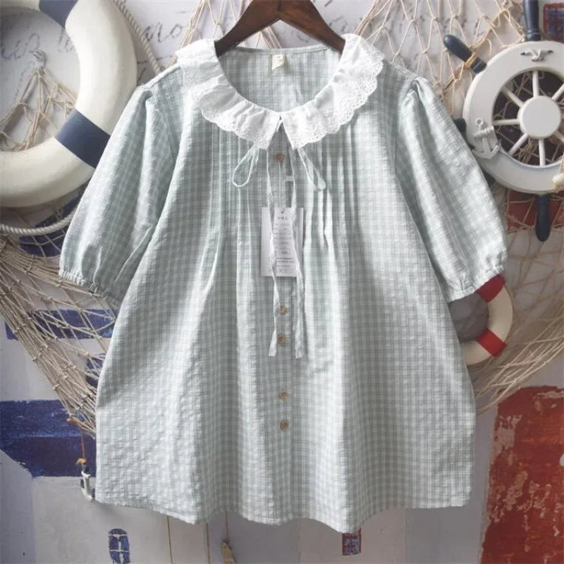 Plaid Doll Collar Blouse