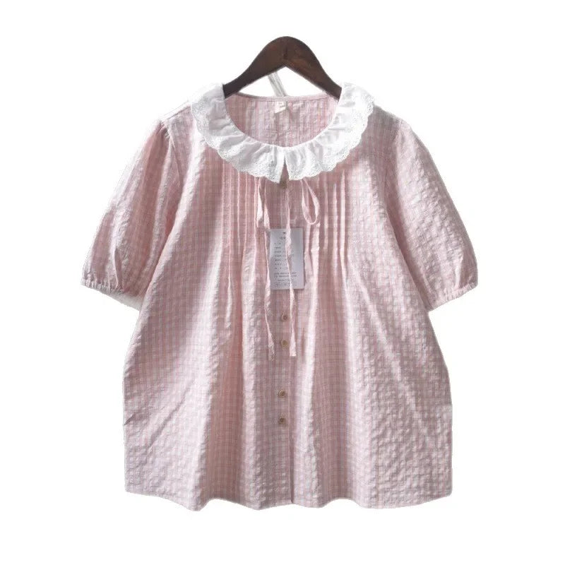 Plaid Doll Collar Blouse