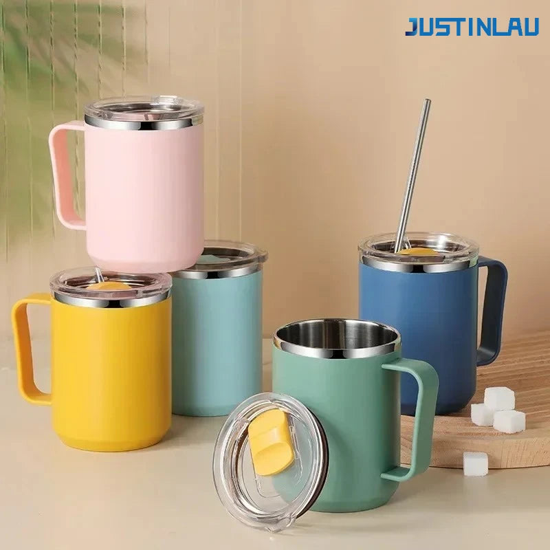 Portable Insulated Stainless Steel Mug with Handle & Lid