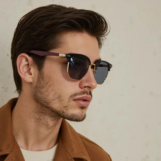 Klassische Retro-Sonnenbrille mit Nieten, polarisiert und verspiegelt 