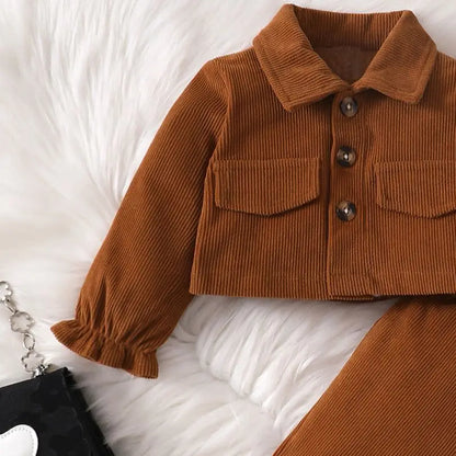 Cardigan marron à manches longues pour nouveau-né fille, veste à revers