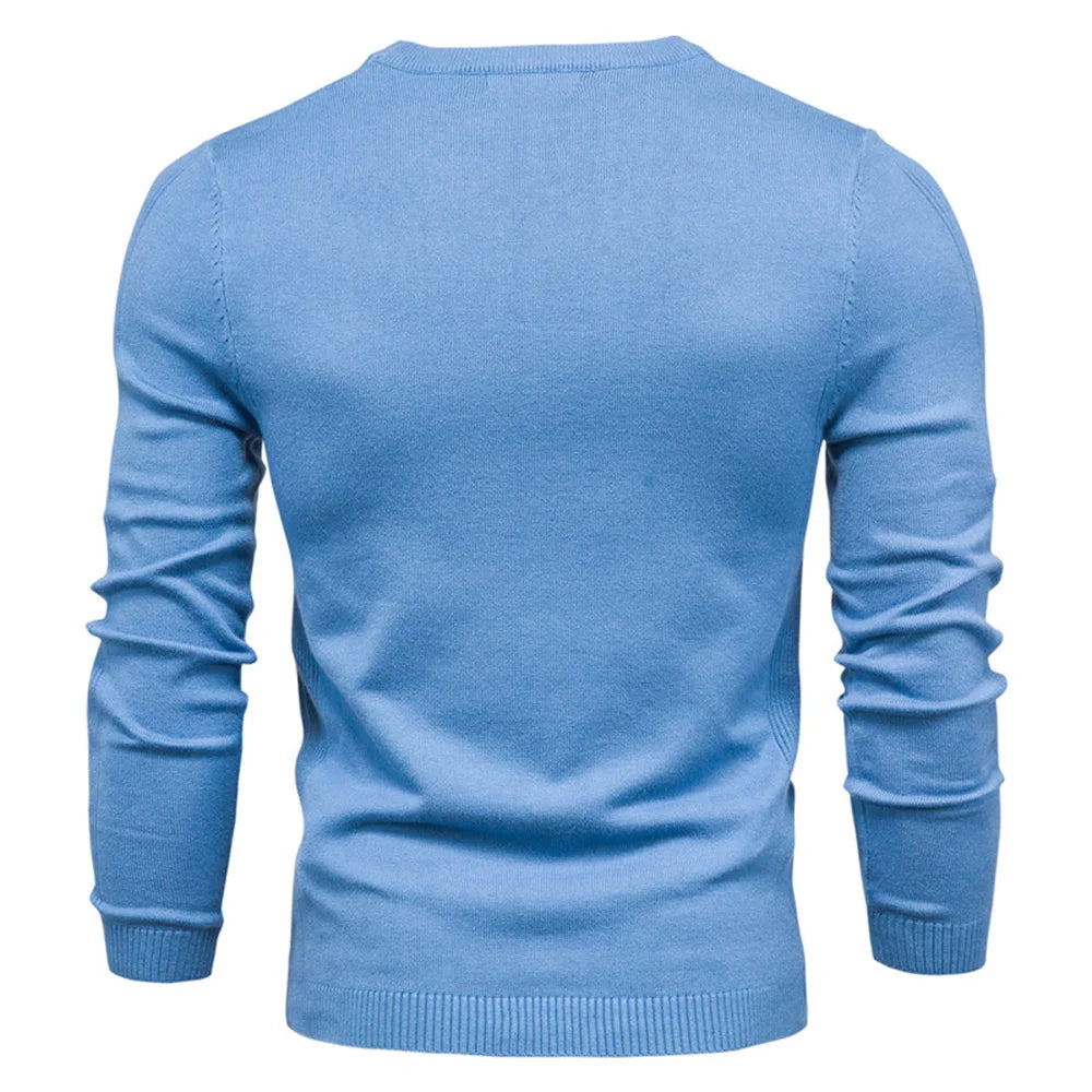 Pull Slim à Manches Longues et Col Rond de Couleur Unie pour Hommes